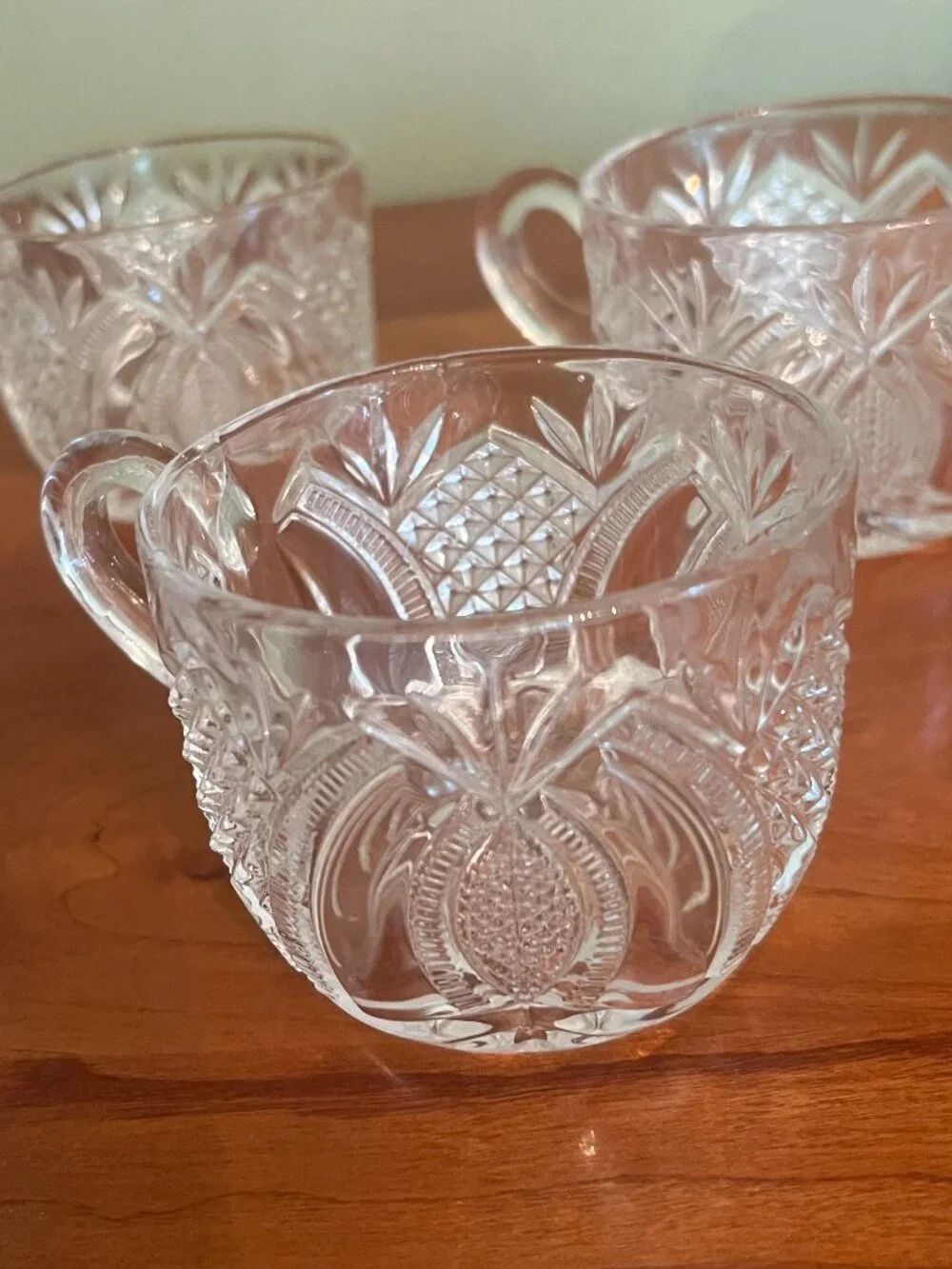 5 EAPG crystal punch cups pineapple and fan pattern